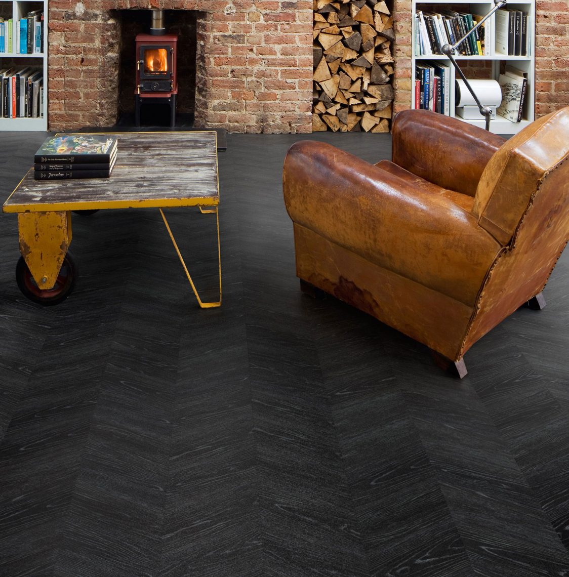 LVT vinyl tiles Polyflor Midnight Ash Living Room